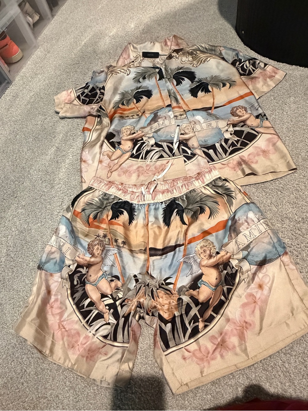 AMIRI Beige Tropical Cherub Print Shorts Set
